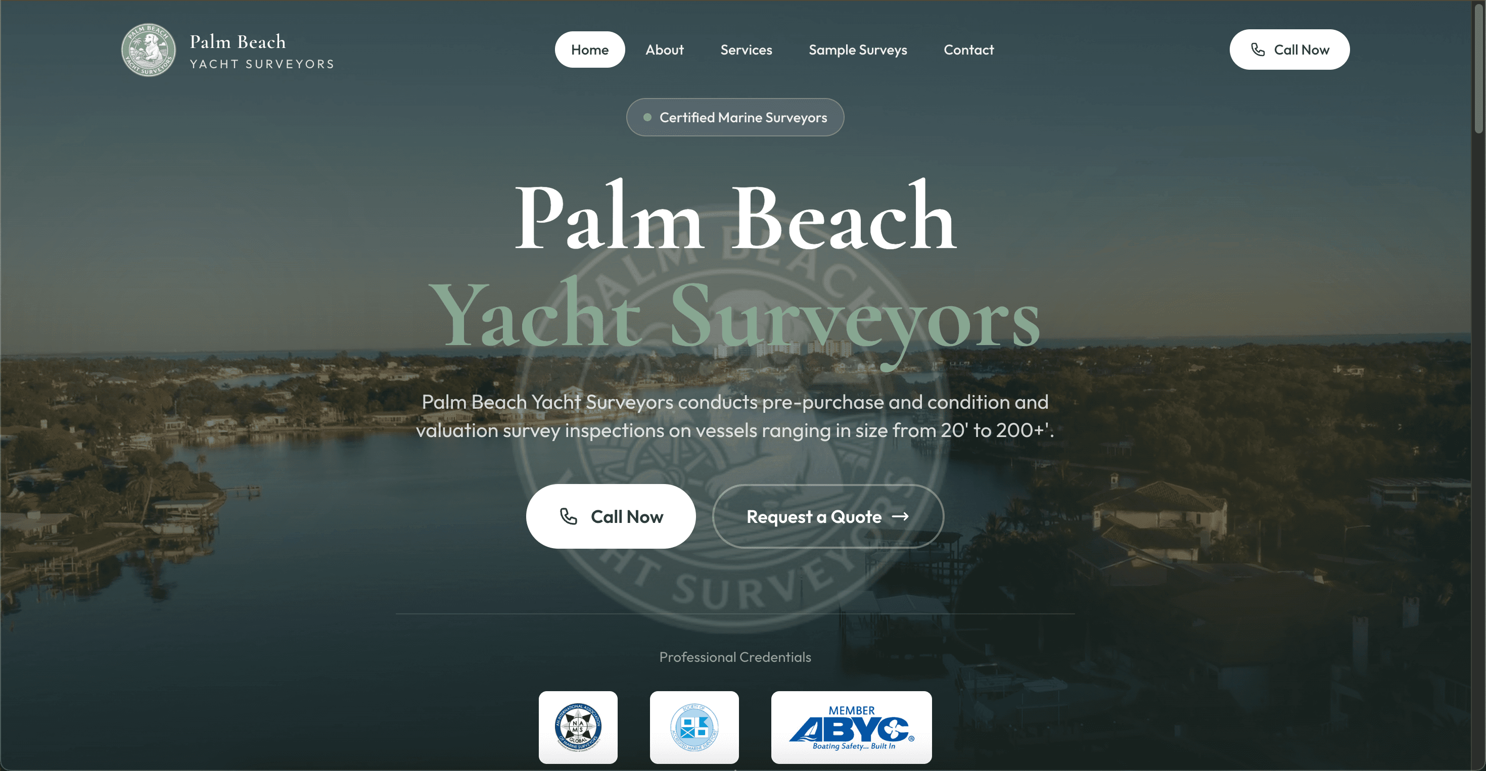 Palm Beach Yacht Surveyors Website screenshot